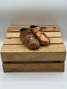 Vintage Mid-Century Copper Bronzed Baby Shoes Keepsake